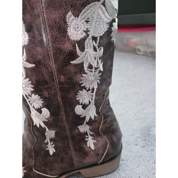 🆕SheSole Women's Brown Western Cowboy Boots Square Toe Mid Calf Cowgirl Boots - Picture 2 of 13
